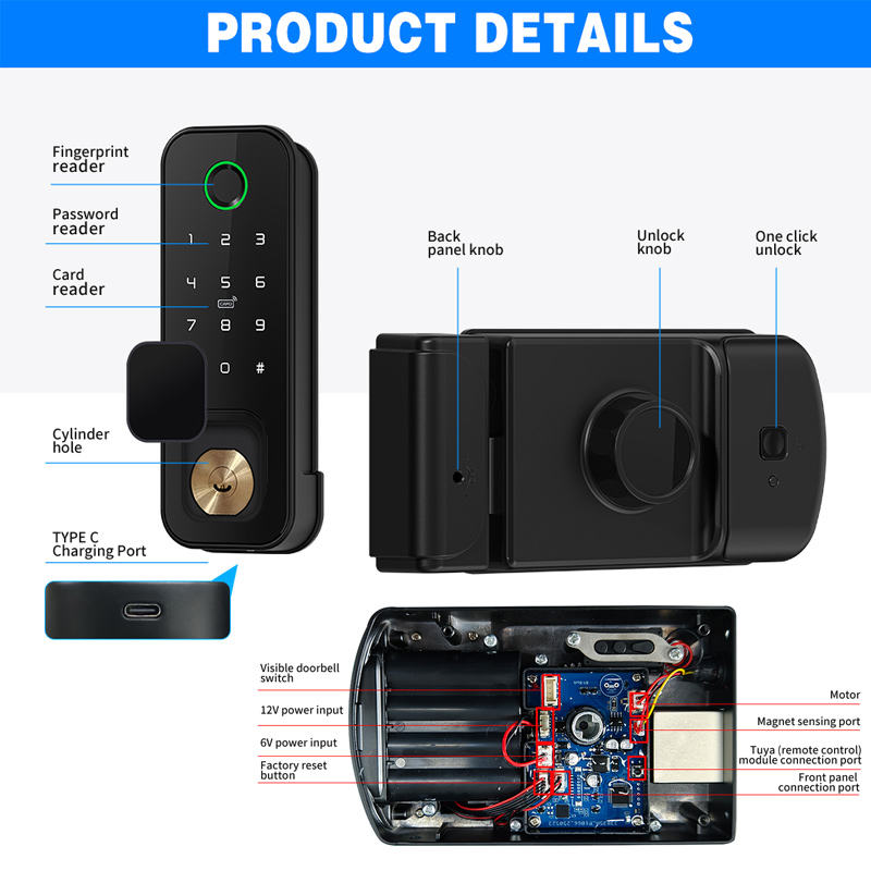 Smart Rim Lock Wifi Fingerprint - Waterproof Double Side Smart Rim Lock