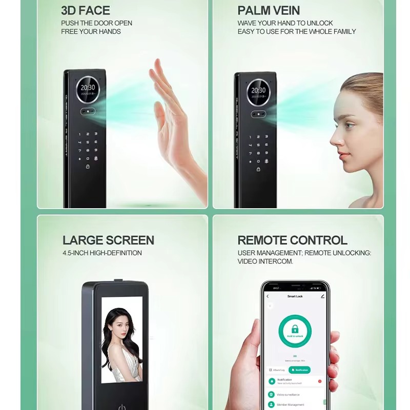 Smart Door Lock With Camera Intercom - Alarm Anti-theft Biometric Smart Fingerprint Password