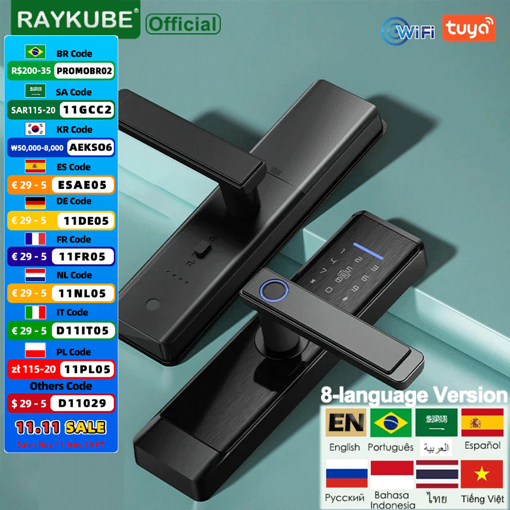 Smart Lock Zigbee Gateway - RAYKUBE L1 Black Smart Door Lock