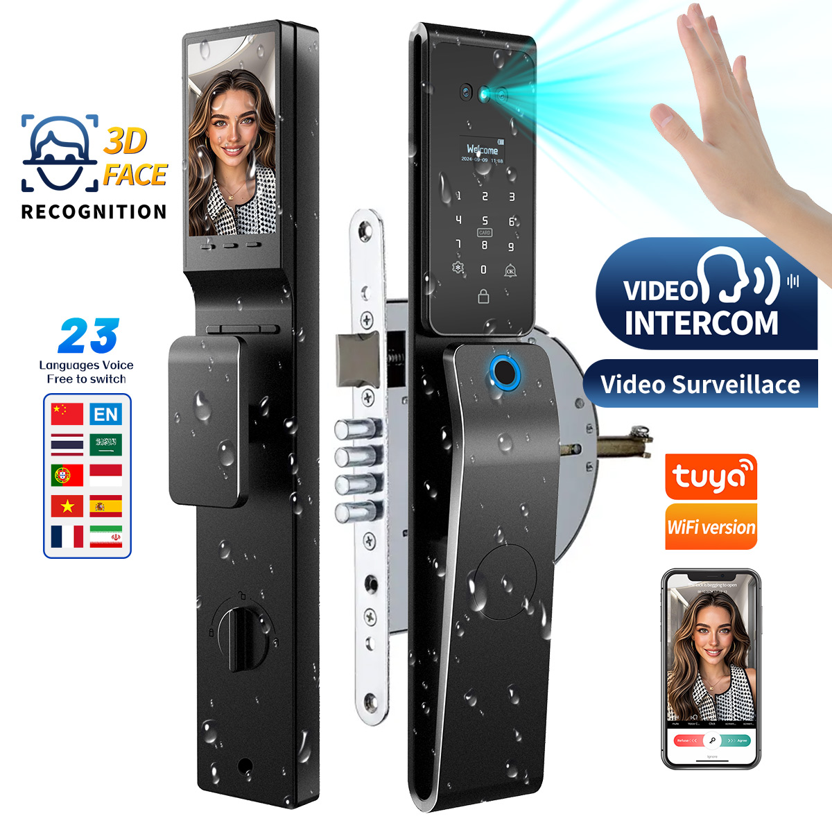 Fingerprint Padlock Weatherproof - Tuya Smart Digital Lock 3D Face