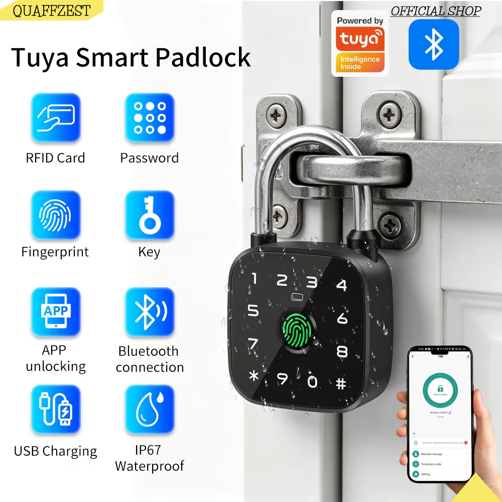 Fingerprint Padlock Weatherproof - Waterproof Anti-Theft Anti-Vandal Support Tuya APP