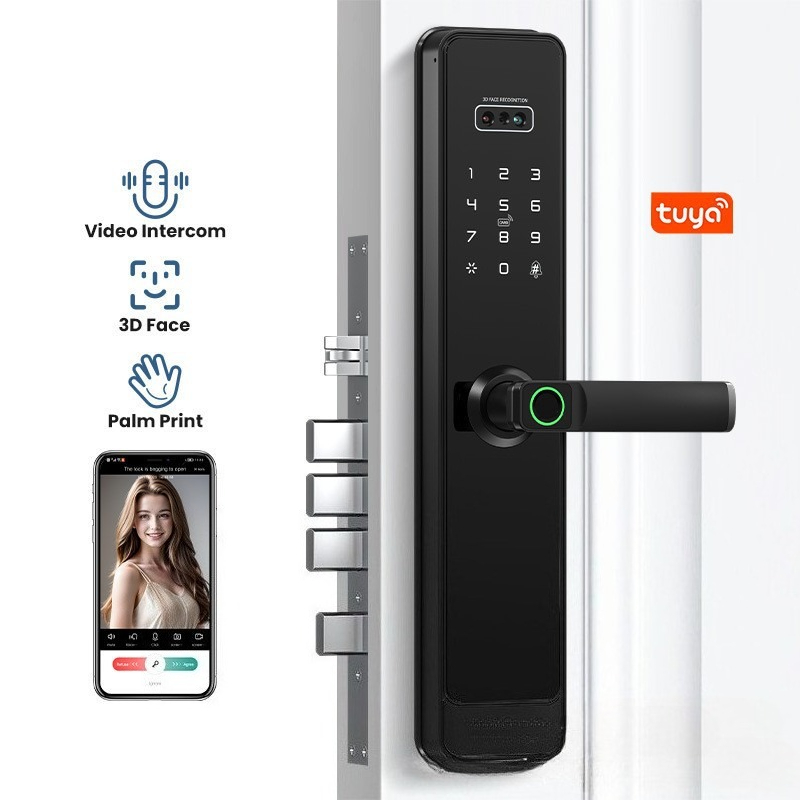 Smart Door Lock With Camera Intercom - EGFirtor Semi-automaticTuya Fingerprint Password Lock Home