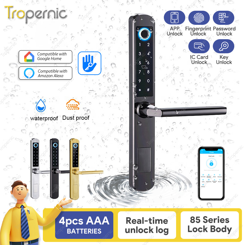 Digital Door Lock Fingerprint Handle - IP66 Aluminum Patio Sliding Glass Door