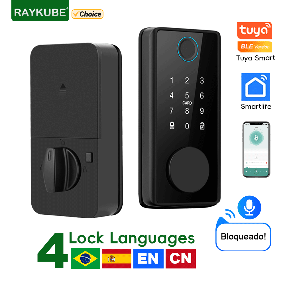 Smart Lock Deadbolt Keypad Bluetooth - RAYKUBE DS01 4-language Tuya Smart Fingerprint