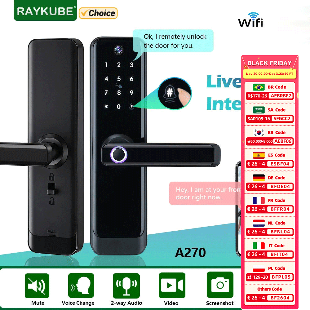 NEW RAYKUBE A270 Tuya Wifi Two - Video Door Lock With Camera Peephole review and price