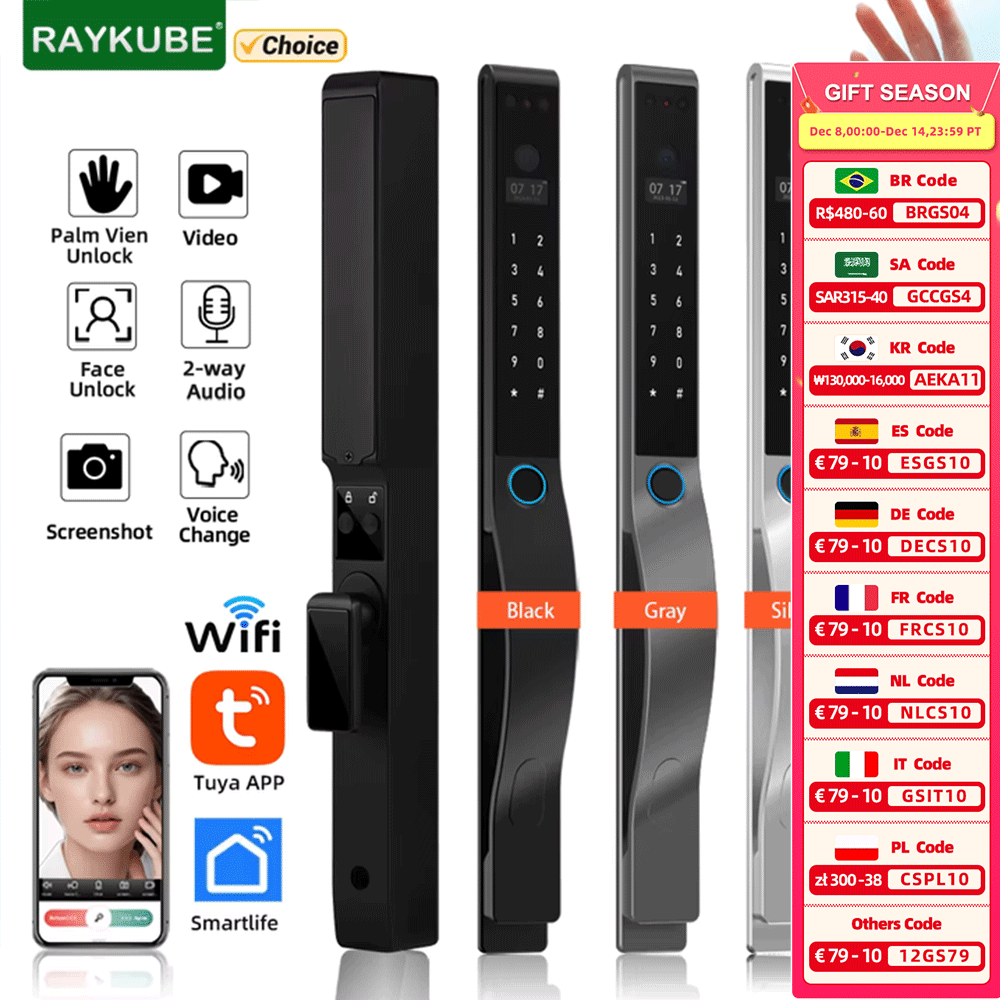 RAYKUBE DQ10 Tuya WiFi Palm Ve - Video Door Lock With Camera Peephole review and price